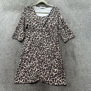 Ekouaer Dress Medium Leopard Print V Neck‎ Faux Wrap Knee Length Stretch